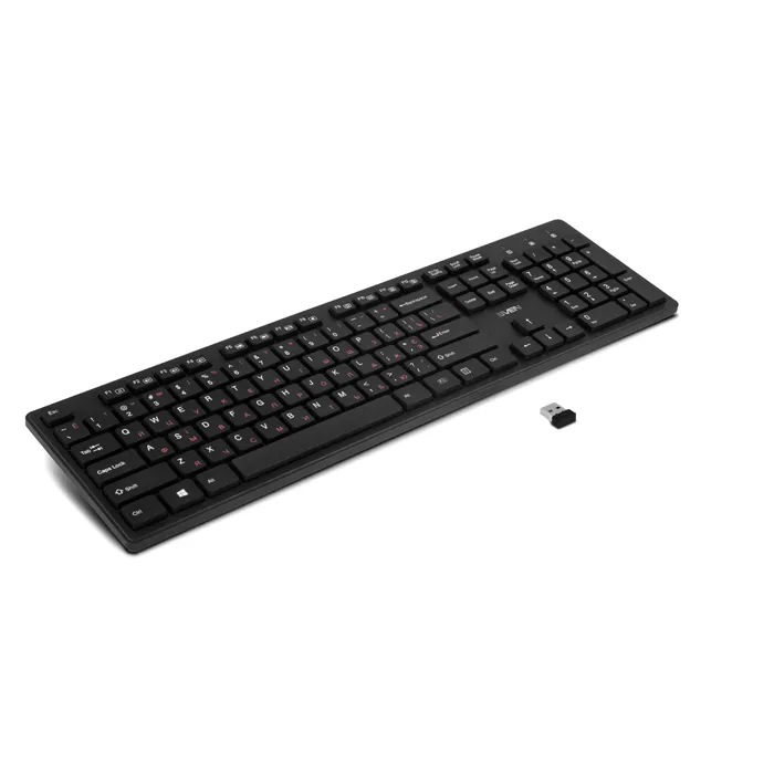 SVEN KB-E5800W, Wireless Keyboard, 104 keys,12 Fn-keys slim compact design, low-profile keys with smooth stroke, Nano receiver, USB, Рус/Укр/Eng, Black