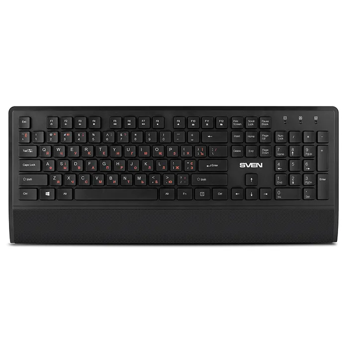 SVEN KB-C3800W, Wireless, Keyboard & Mouse & Mouse Pad, 2.4GHz, Multimedia Keyboard (104 keys, 12Fn-keys) + Mouse (5+1 keys (scroll wheel), 800/1200/1600dpi), Nano receiver, USB, Black, Rus/Ukr/Eng