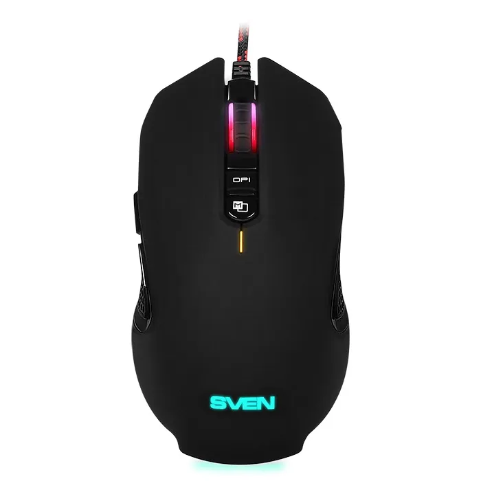 SVEN RX-G955 Gaming, Optical Mouse, 600-4000 dpi, 7+1 buttons (scroll wheel),  DPI switching modes, Two navigation buttons (Forward and Back), RGB backlight, Soft Touch coating, USB, Black