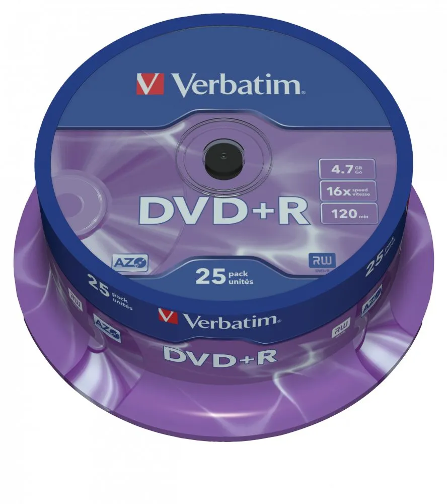 Verbatim DataLifePlus DVD+R AZO 4.7GB 16X MATT SILVER SURFAC - Spindle 25pcs.