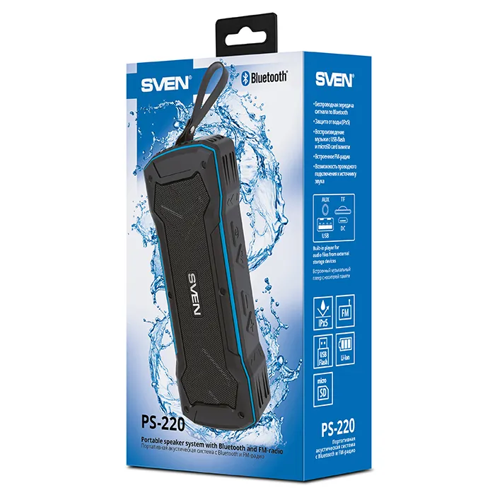 Boxa portabila SVEN PS-220, Black-Blue / 10W / Bluetooth / FM / USB / microSD / 1200mA*h