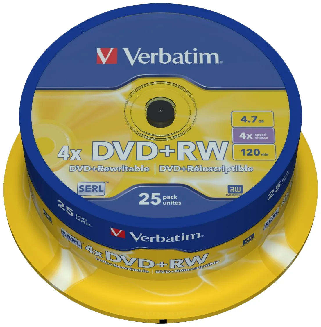 Verbatim DataLifePlus DVD+RW SERL4.7GB 4X MATT SILVER SURFAC - Spindle 25pcs.