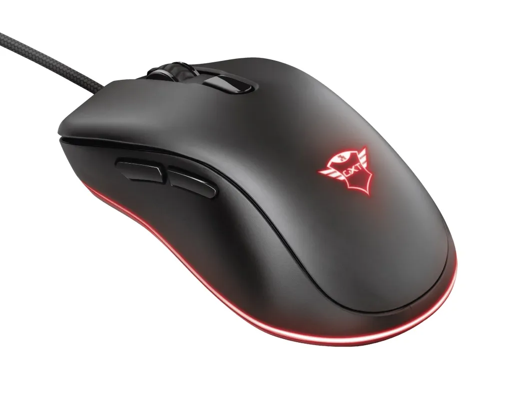 Trust Gaming GXT 930 Jacx RGB Mouse, 200 - 6400 dpi, 6 Programmable, responsive buttons including 2 thumb buttons, Fully adjustable RGB lighting with multiple effects, Braided cable 1,8 m USB, Black