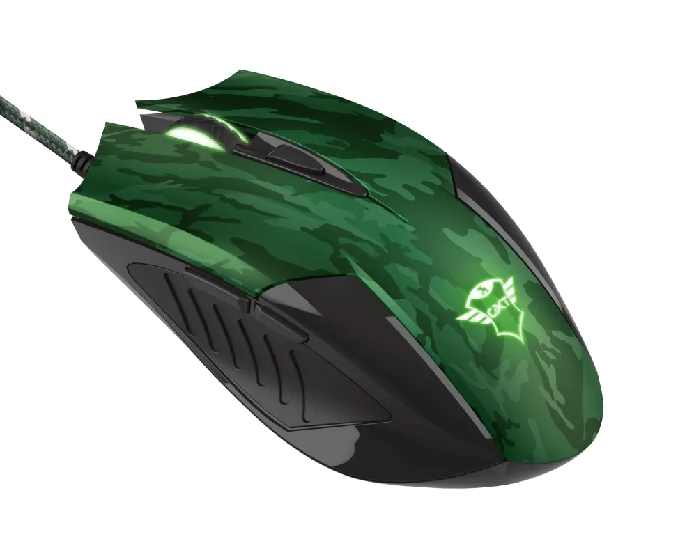 Trust Gaming GXT 781 Rixa Camo Mouse & Mouse Pad, 800 - 3200 dpi, 6 Responsive buttons, LED illumination with breathing effect in 4 colours, 1,8 m USB, Camouflage