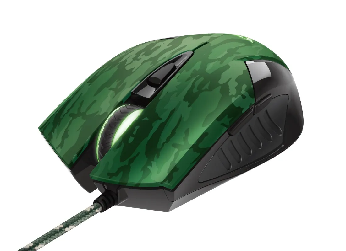 Trust Gaming GXT 781 Rixa Camo Mouse & Mouse Pad, 800 - 3200 dpi, 6 Responsive buttons, LED illumination with breathing effect in 4 colours, 1,8 m USB, Camouflage