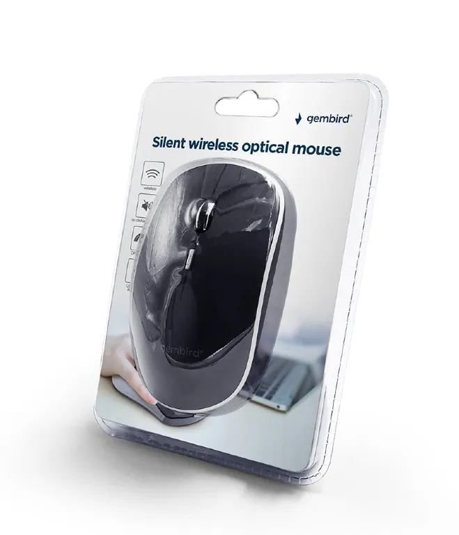 Gembird MUSW-4BSC-01, Silent Wireless Optical mouse, 2.4GHz, 4-button, 800 - 1600dpi, Type-C receiver, Black