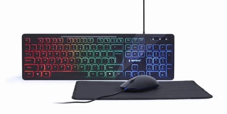 Gembird KBS-UML-01, 3-in-1 backlight desktop set, US layout, Black