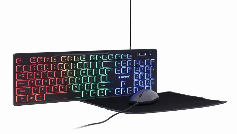 Gembird KBS-UML-01, 3-in-1 backlight desktop set, US layout, Black