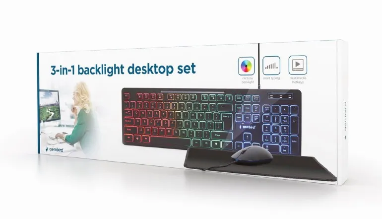 Gembird KBS-UML-01, 3-in-1 backlight desktop set, US layout, Black