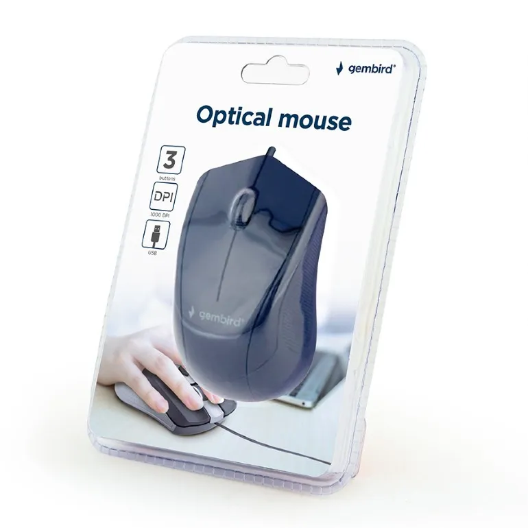Gembird MUS-3B-02, Optical Mouse, 3-button, 1000dpi, USB, 1.35m cable, Black