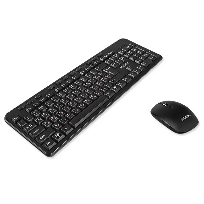 SVEN KB-C3200W, Wireless, Multimedia Keyboard & Mouse, 2.4GHz, (115 keys, 11 Fn-keys) + Mouse (3 + 1 (scroll wheel), 800/1200/1600 dpi), Nano receiver, USB, Black, Rus/Ukr/Eng