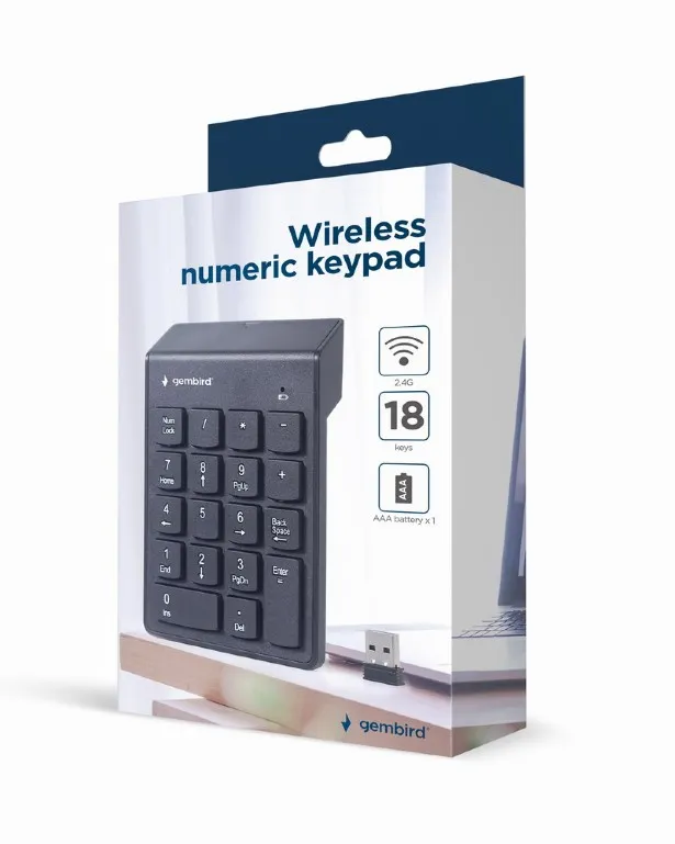 Wireless Keypad Gembird KPD-W-02 / 18 keys / USB / Black