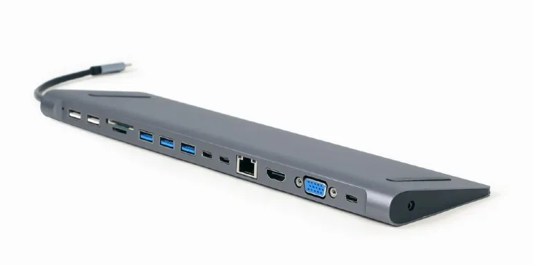 Hub Multiport Gembird A-CM-COMBO9-01/ USB-C/ 5xUSB-A/ 1xUSB-C/ HDMI/ VGA/ RJ45/ miniJack 3.5mm/ SD/ microSD