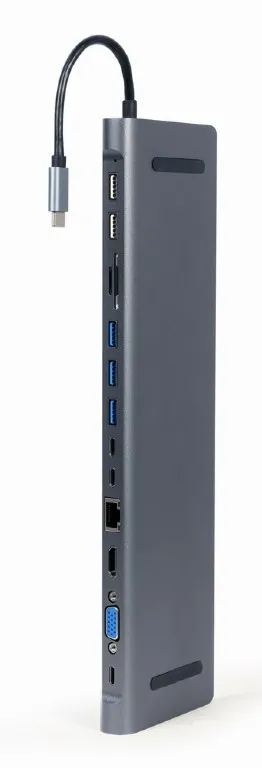 Hub Multiport Gembird A-CM-COMBO9-01/ USB-C/ 5xUSB-A/ 1xUSB-C/ HDMI/ VGA/ RJ45/ miniJack 3.5mm/ SD/ microSD