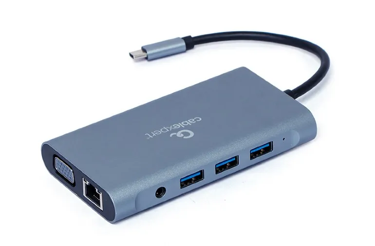 Adaptor Multiport Gembird A-CM-COMBO7-01/ USB-C/ 3xUSB-A/ 1xUSB-C (PD 100W)/ HDMI/ VGA/ miniJack 3.5mm/ SD/ microSD