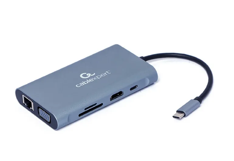 Adaptor Multiport Gembird A-CM-COMBO7-01/ USB-C/ 3xUSB-A/ 1xUSB-C (PD 100W)/ HDMI/ VGA/ miniJack 3.5mm/ SD/ microSD