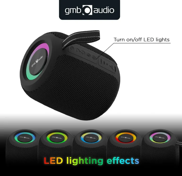 Boxa portabila Gembird SPK-BT-LED-05-BK/ 8W / Bluetooth / microSD / USB / 1200 mAh