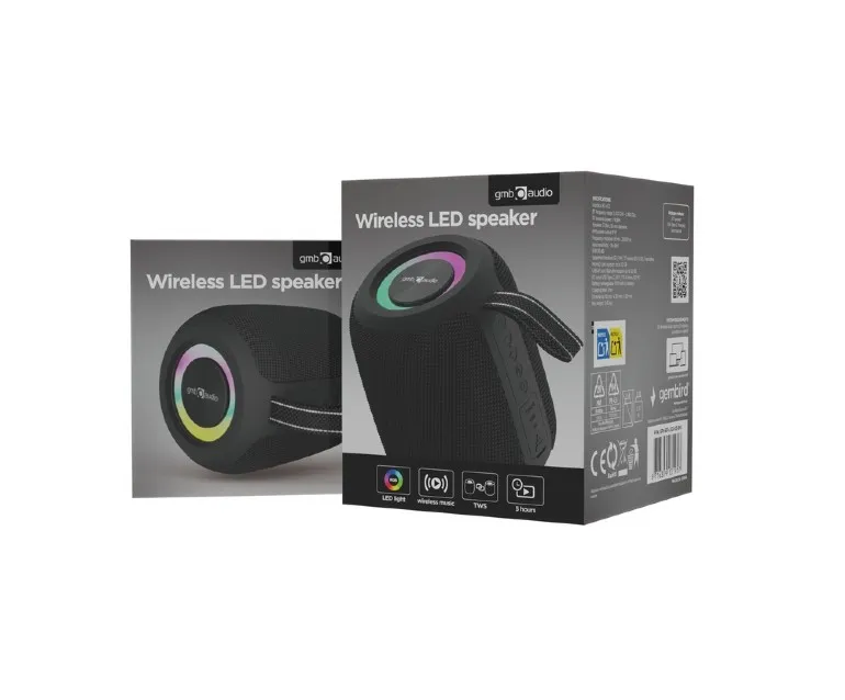 Boxa portabila Gembird SPK-BT-LED-05-BK/ 8W / Bluetooth / microSD / USB / 1200 mAh