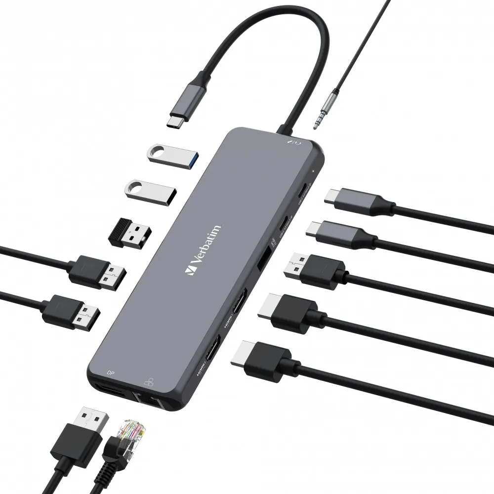 Adaptor Multiport Verbatim CMH-13/ USB-С/ 3xUSB-A 3.2/ 1xUSB-A 3.2(Gen2)/ 2xUSB-A/ 2xUSB-C/ 2xHDMI/ 1xDP/ RJ45