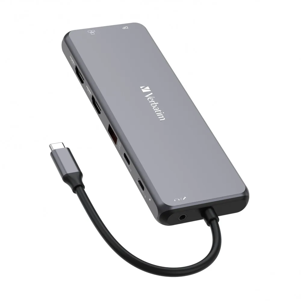 Adaptor Multiport Verbatim CMH-13/ USB-С/ 3xUSB-A 3.2/ 1xUSB-A 3.2(Gen2)/ 2xUSB-A/ 2xUSB-C/ 2xHDMI/ 1xDP/ RJ45