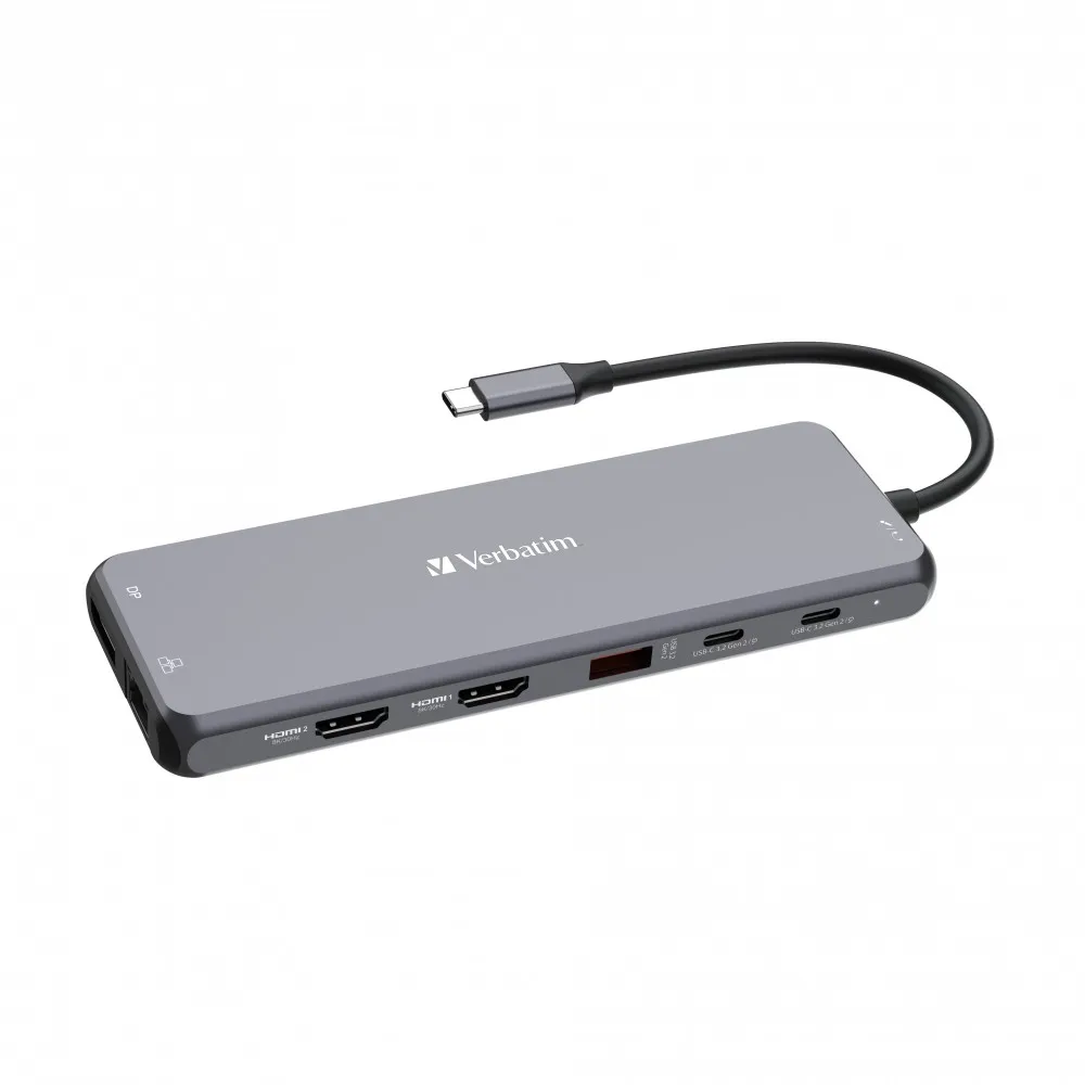 Adaptor Multiport Verbatim CMH-13/ USB-С/ 3xUSB-A 3.2/ 1xUSB-A 3.2(Gen2)/ 2xUSB-A/ 2xUSB-C/ 2xHDMI/ 1xDP/ RJ45