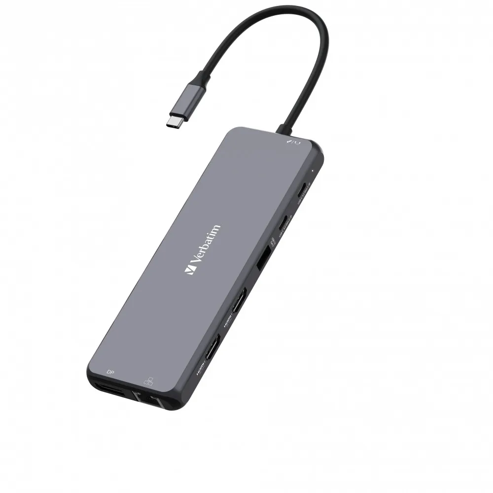 Adaptor Multiport Verbatim CMH-13/ USB-С/ 3xUSB-A 3.2/ 1xUSB-A 3.2(Gen2)/ 2xUSB-A/ 2xUSB-C/ 2xHDMI/ 1xDP/ RJ45