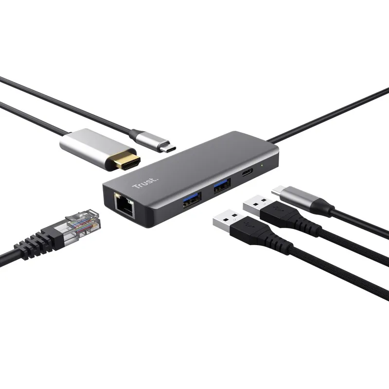 Adaptor Multiport Trust Dalyx/ USB-C/ 2xUSB-A/ 2xUSB-C/ HDMI/ RJ45/ SD