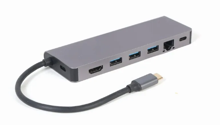 Adaptor Multiport Gembird A-CM-COMBO5-05/ USB-C/ 3xUSB-A/ 1xUSB-C (PD 100W)/ HDMI/ RJ45/ SD
