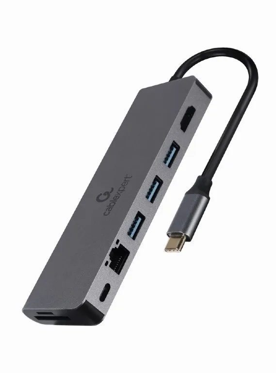 Adaptor Multiport Gembird A-CM-COMBO5-05/ USB-C/ 3xUSB-A/ 1xUSB-C (PD 100W)/ HDMI/ RJ45/ SD