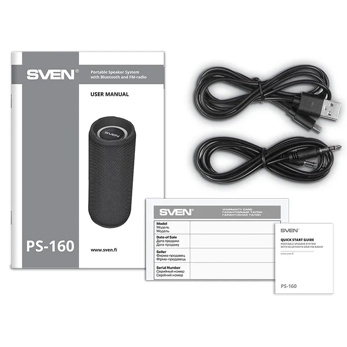 Boxa portabila SVEN PS-160, Black / 12W / Bluetooth / FM / USB / microSD / 1200mA*h