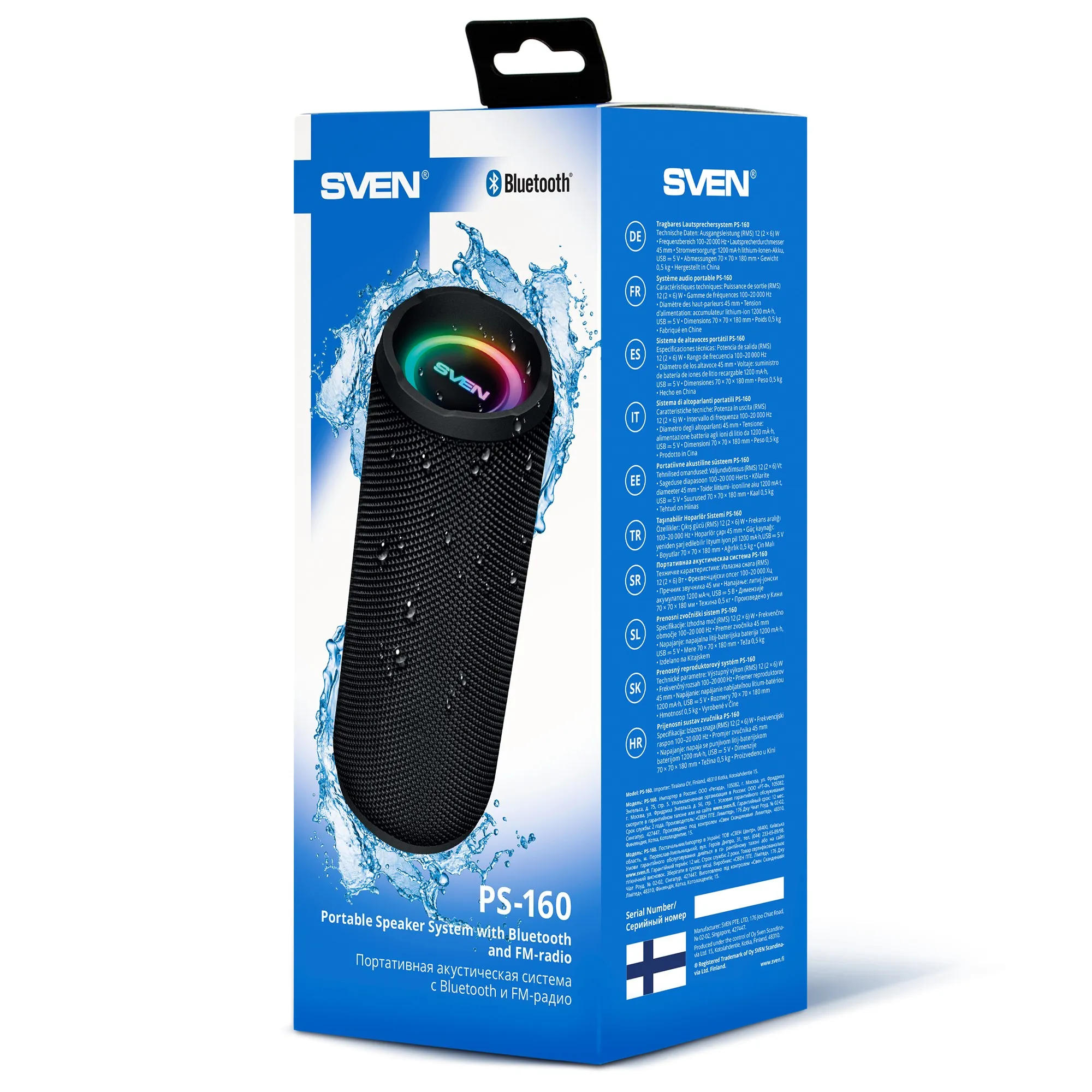 Boxa portabila SVEN PS-160, Black / 12W / Bluetooth / FM / USB / microSD / 1200mA*h