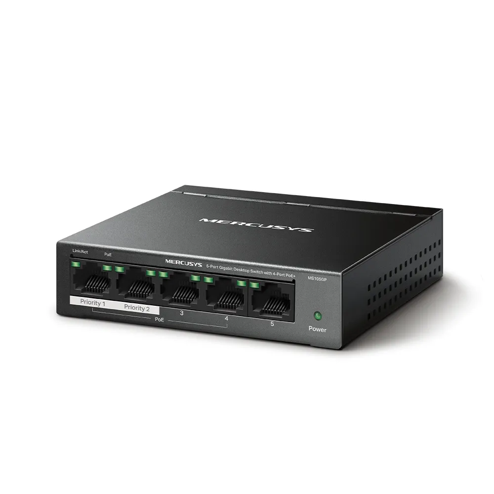 Switch MERCUSYS MS105GP / 5 port / Gigabit / RJ45 / PoE / metal case