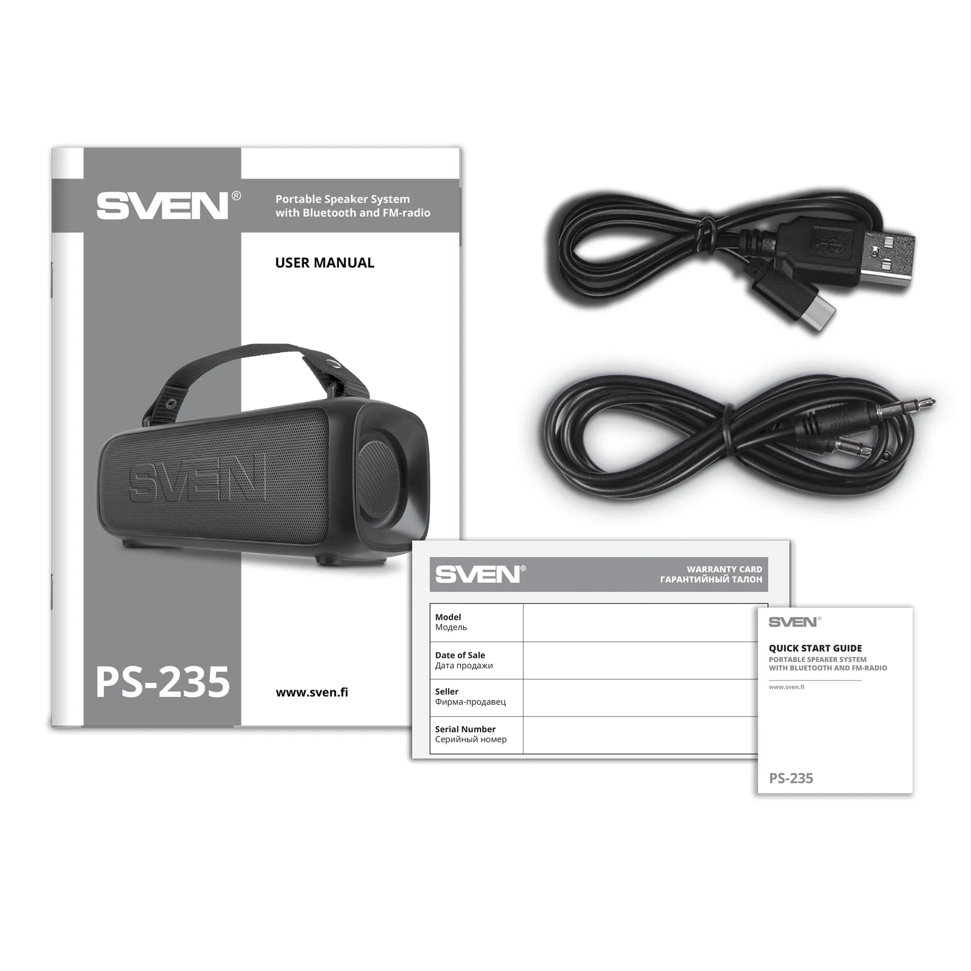 Boxa portabila SVEN PS-235, Black / 12W / Bluetooth / FM / USB / 1500mA*h