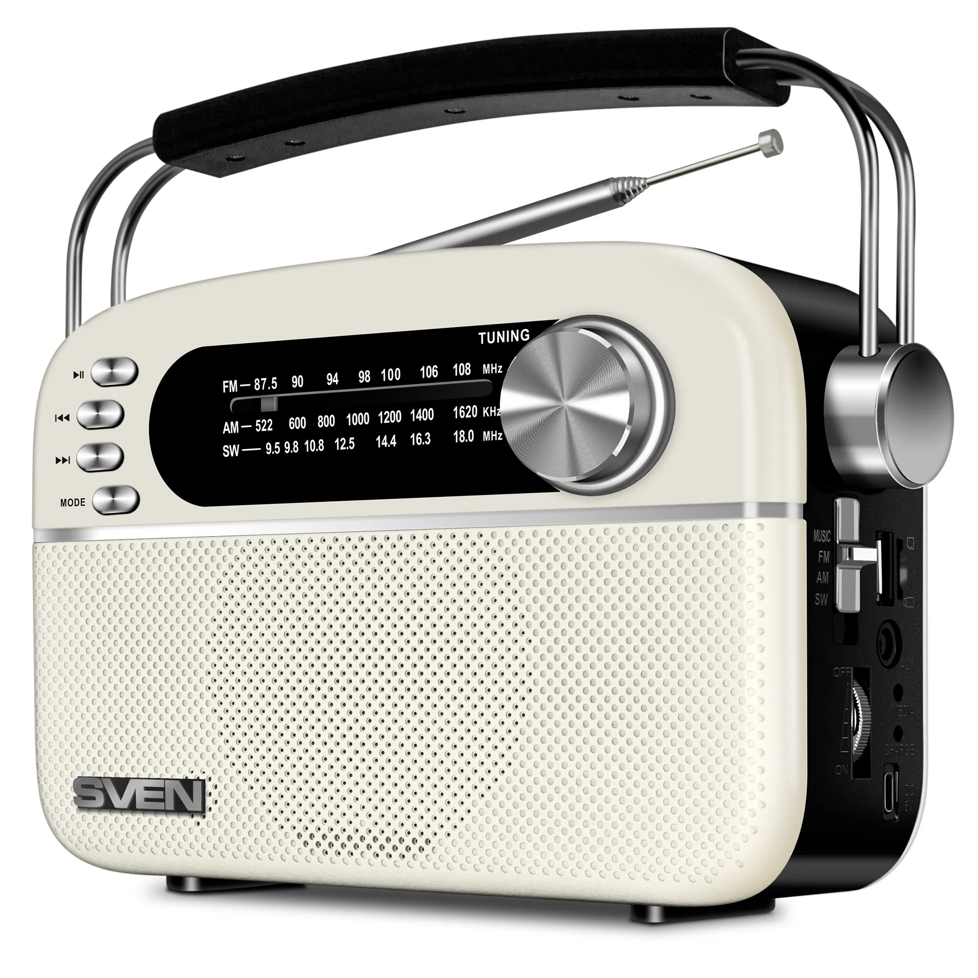 Boxa portabila SVEN SRP-505, White / 3W / Bluetooth / FM/AM/SW Radio / USB / microSD