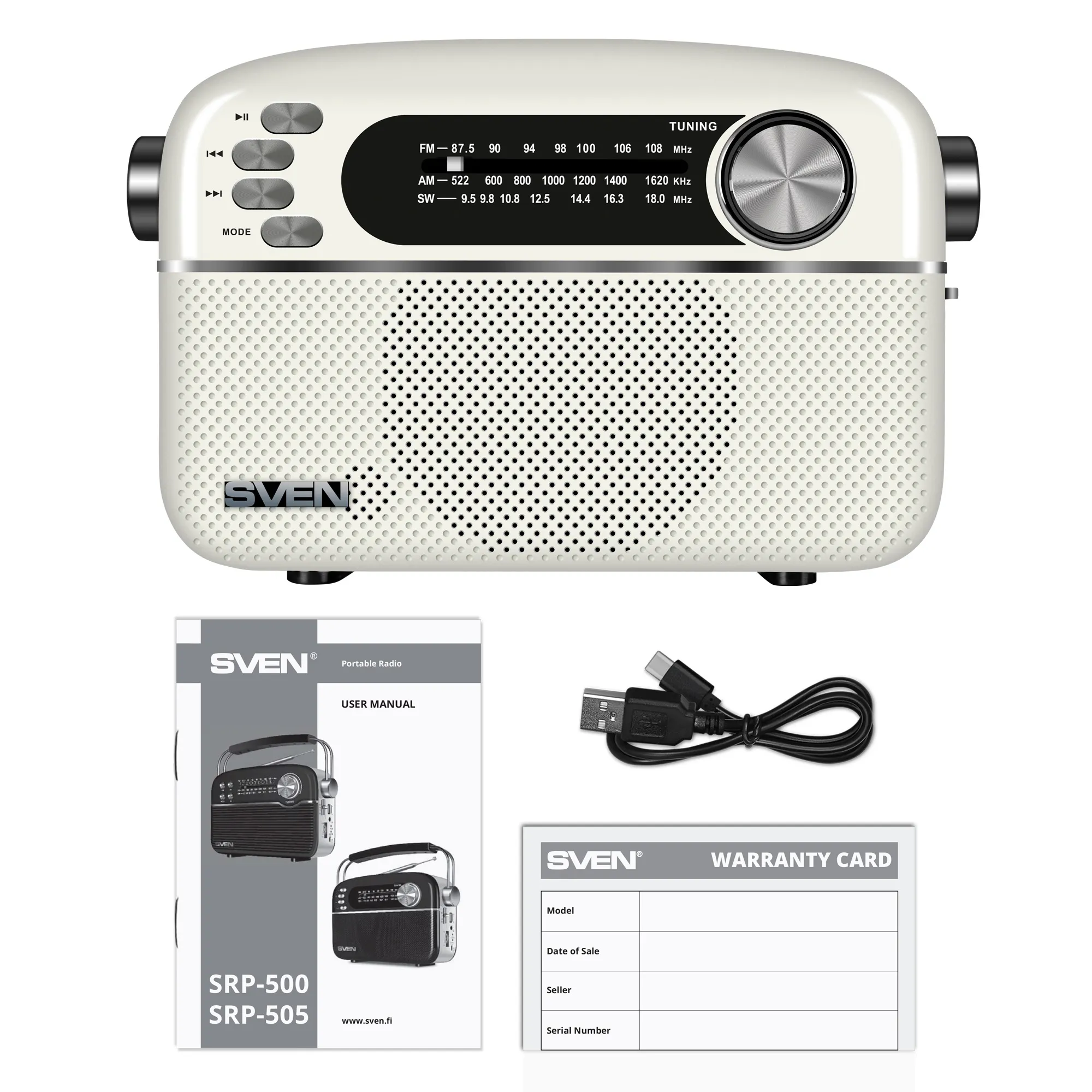 Boxa portabila SVEN SRP-505, White / 3W / Bluetooth / FM/AM/SW Radio / USB / microSD