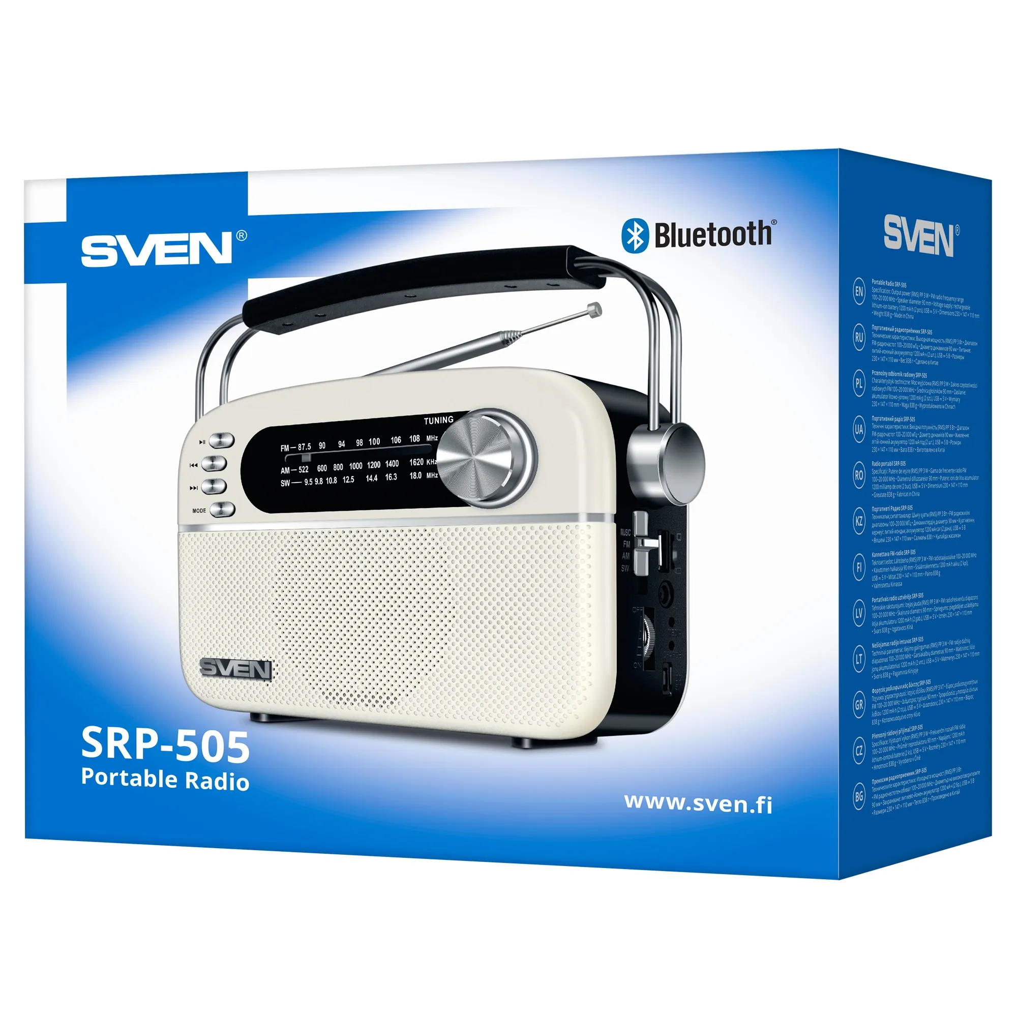 Boxa portabila SVEN SRP-505, White / 3W / Bluetooth / FM/AM/SW Radio / USB / microSD