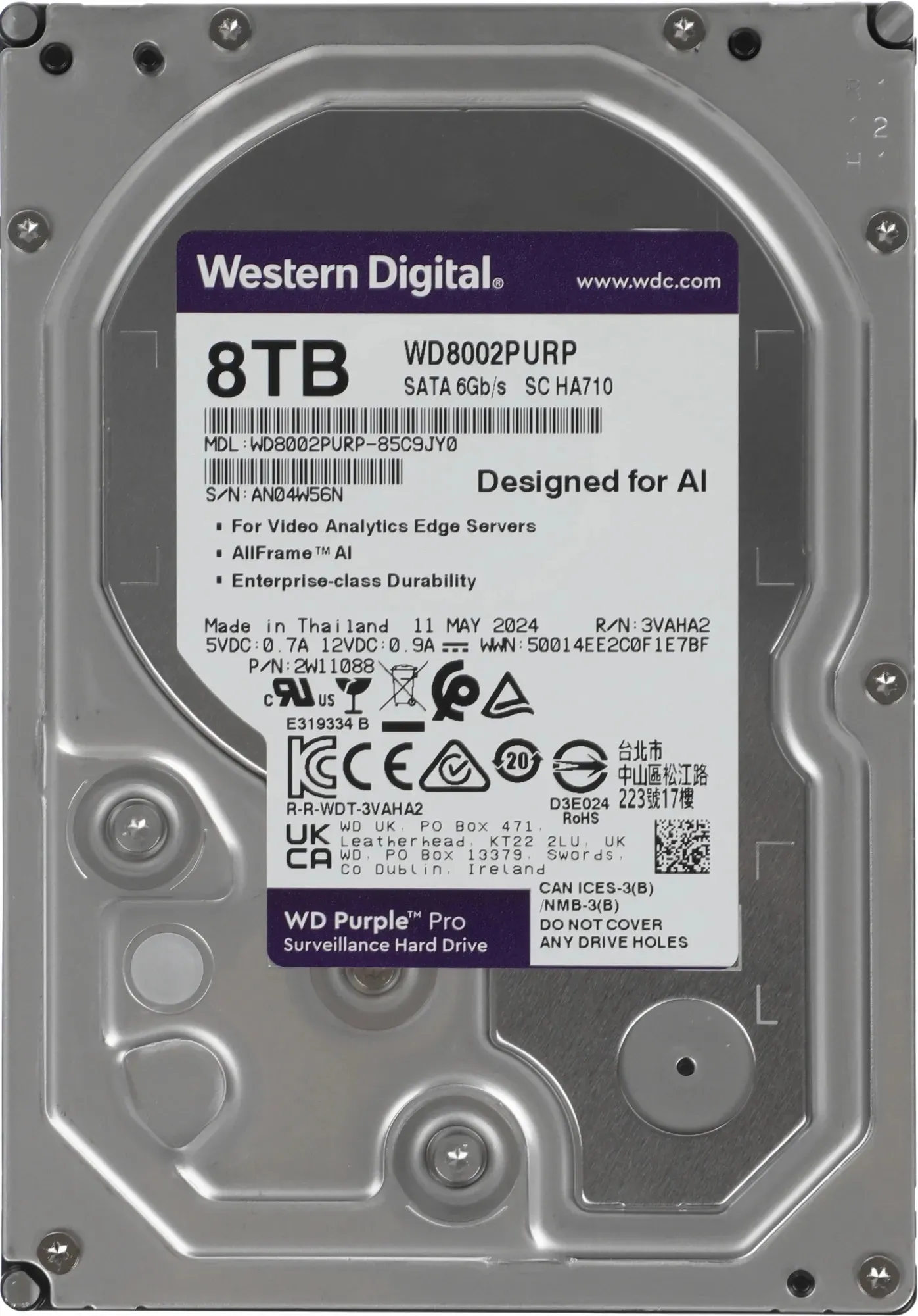 3.5” HDD Western Digital WD8002PURP Caviar Purple PRO/ 8.0TB/ 7200rpm/ 256MB/ SATAIII