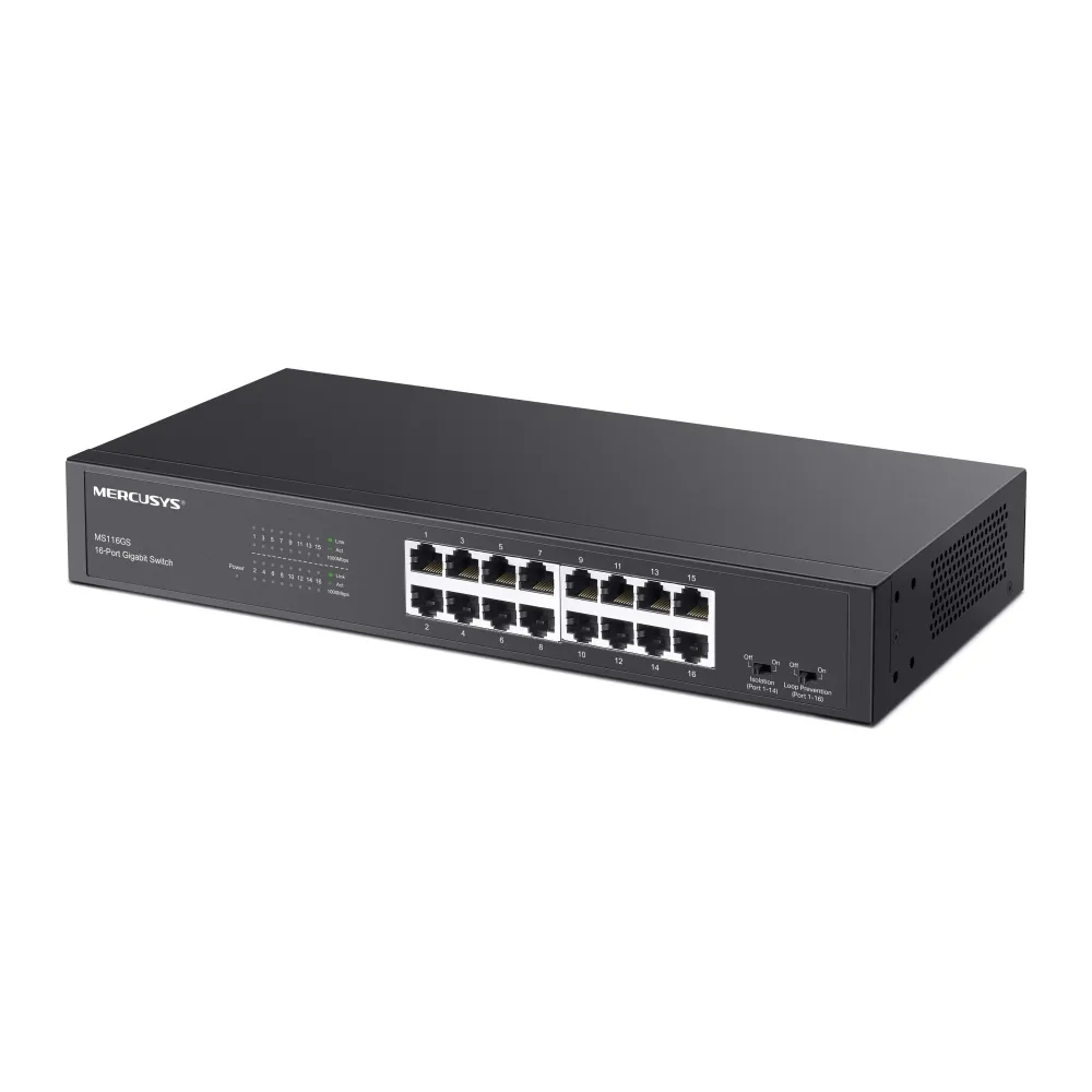 Switch MERCUSYS MS116GS / 16 port / 1000Mb / RJ45 / steel case