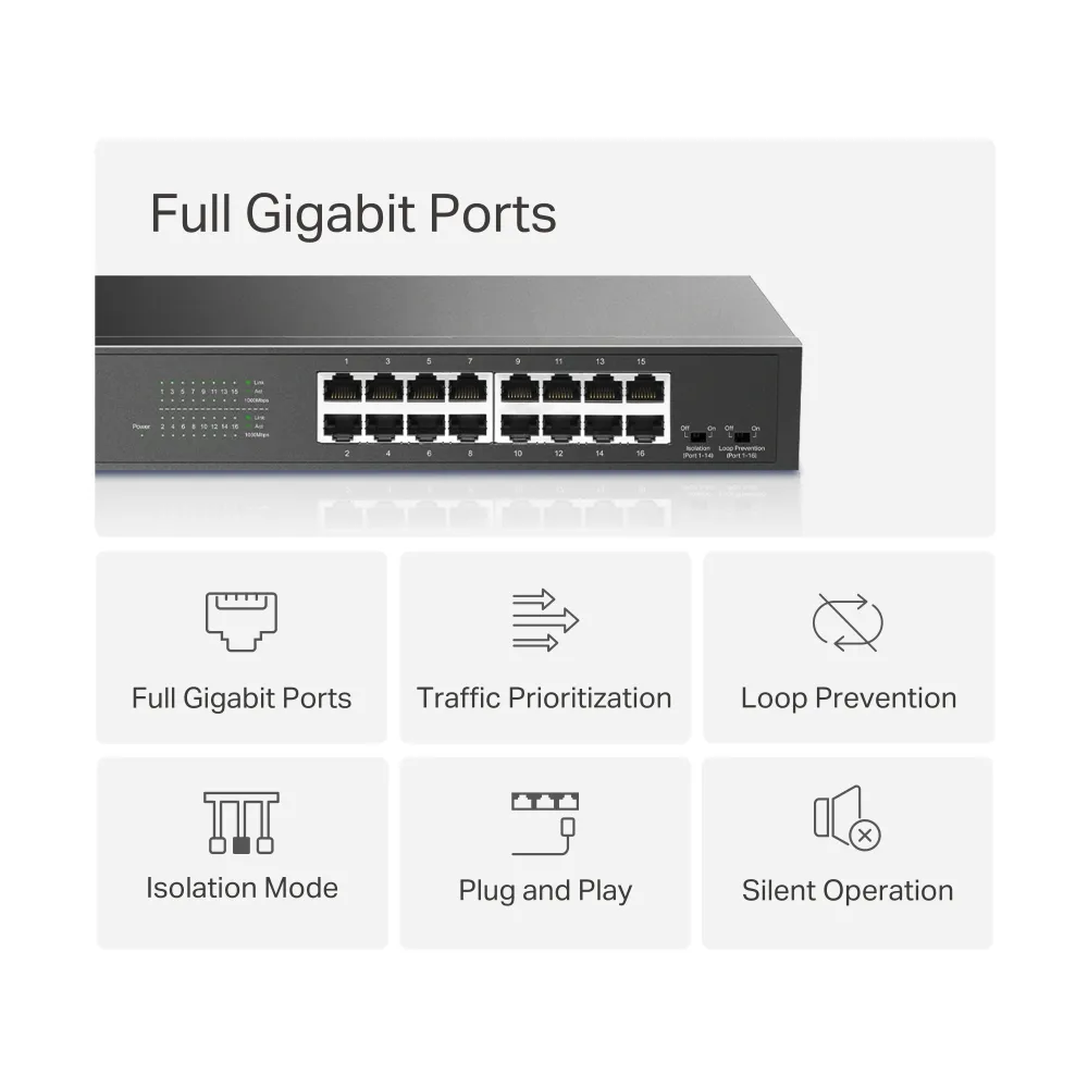 Switch MERCUSYS MS116GS / 16 port / 1000Mb / RJ45 / steel case