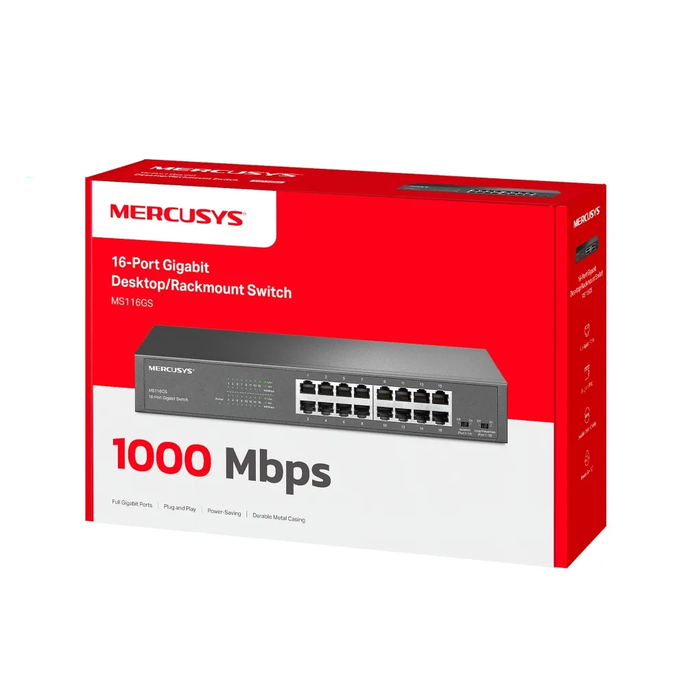 Switch MERCUSYS MS116GS / 16 port / 1000Mb / RJ45 / steel case