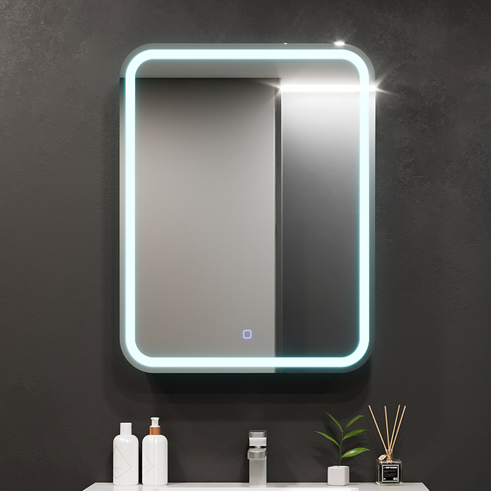 123135 Dulap baie cu oglindă Bayro Sonata LED touch 600x760 drept alb