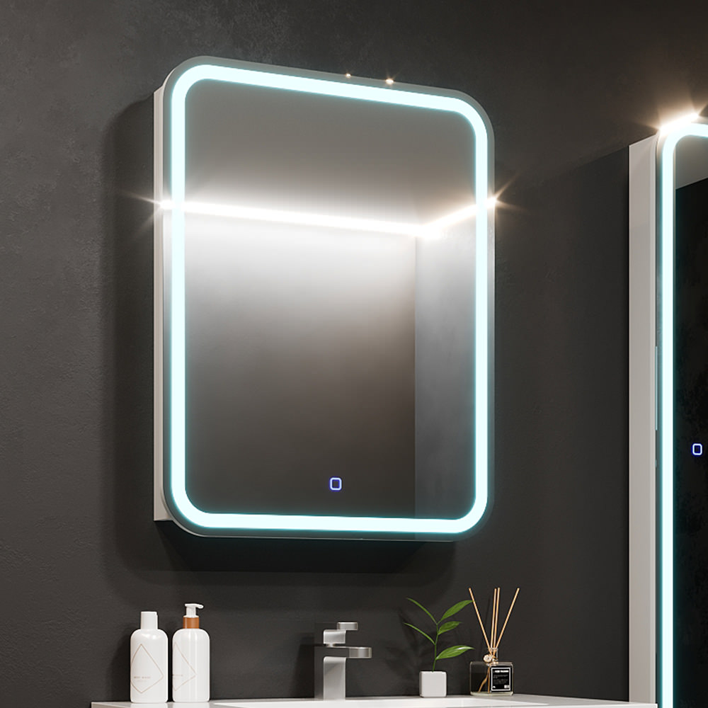 123135 Dulap baie cu oglindă Bayro Sonata LED touch 600x760 drept alb