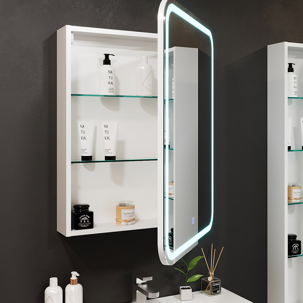 123135 Dulap baie cu oglindă Bayro Sonata LED touch 600x760 drept alb