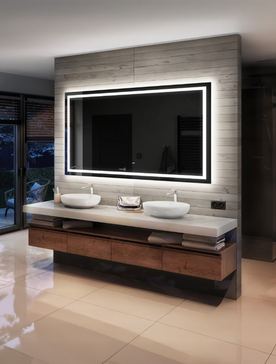 Oglindă LED 1200*60cm frontal+spate, touch anti-aburire dimabil LuminaLED