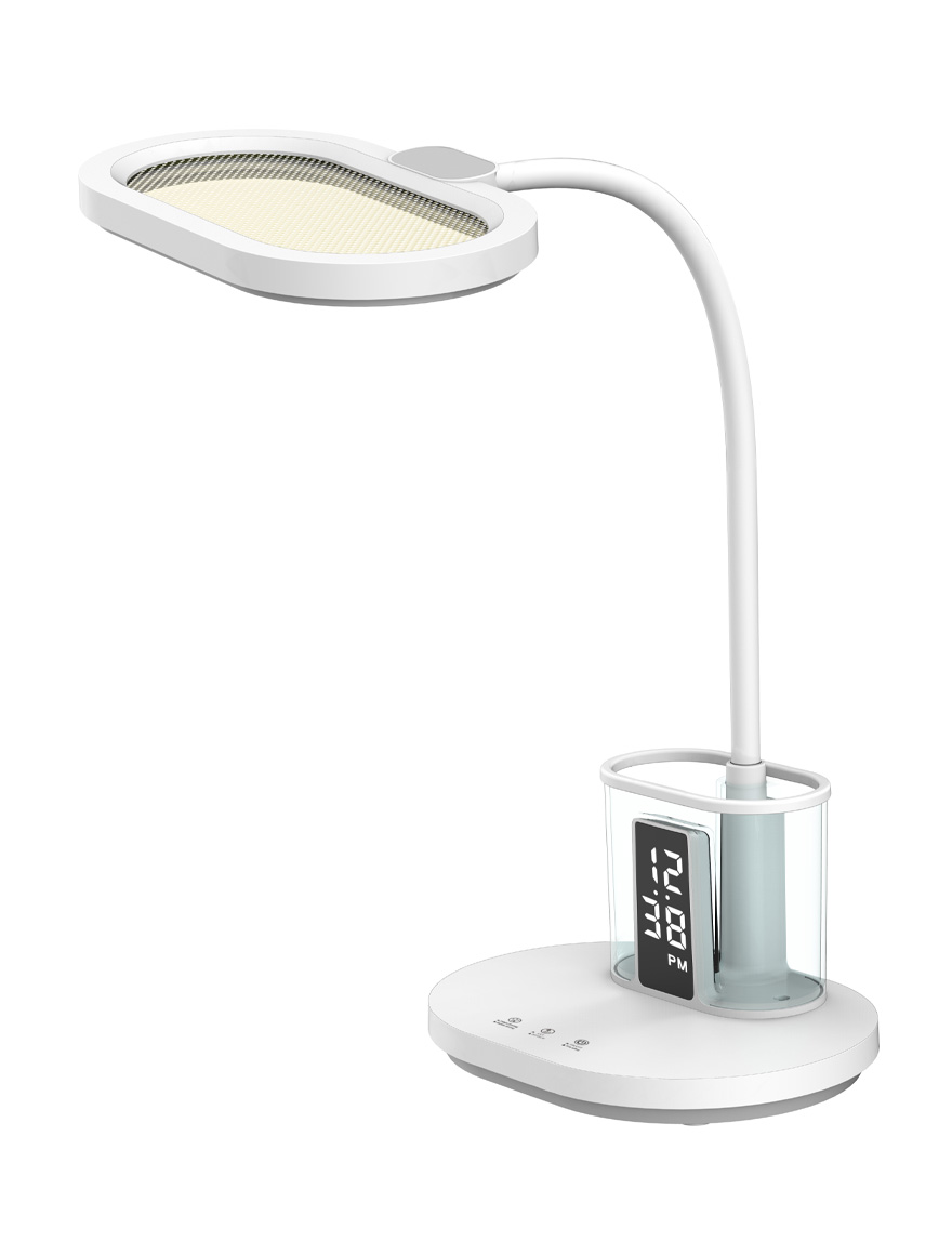Lampă de masă DEXY LED Albă dimabilă 12W 610lm CCT:3000-5700K Display cu ceas LuminaLED