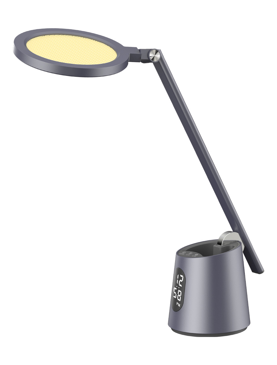 Lampă de masă TIMO LED dimabilă Gri 12W 610lm CCT:3000-6000K Display cu ceas LuminaLED