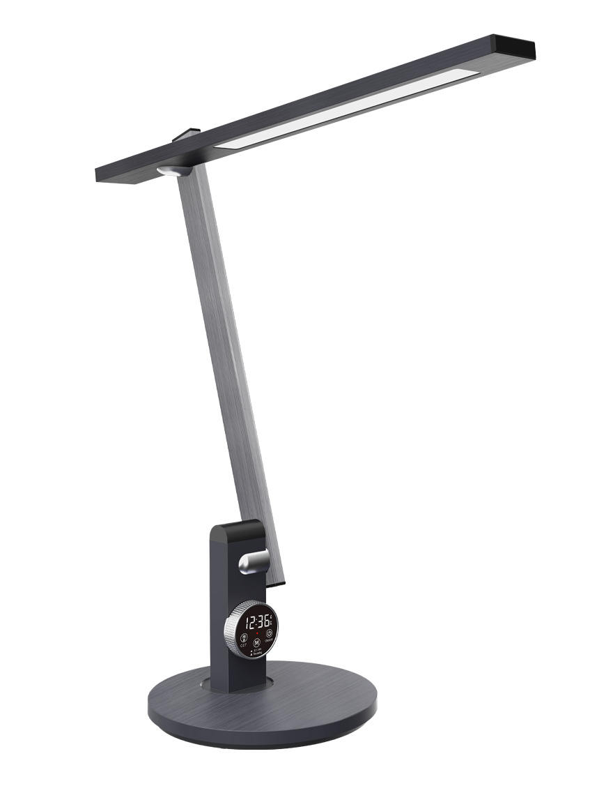 Lampă de masă ZURA LED dimabilă Gri 12W 560lm CCT:3000-5700K Display cu ceas LuminaLED