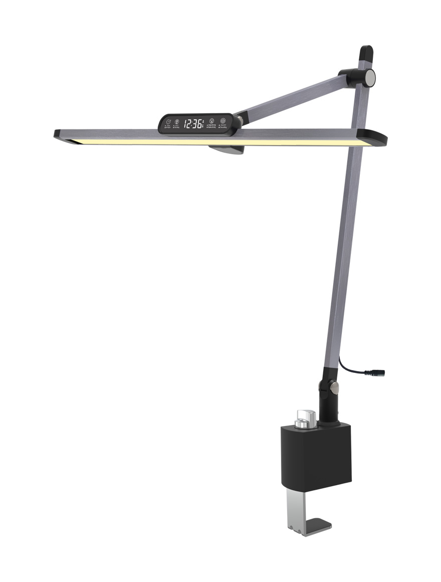 Lampă de masă DEXIO LED dimabilă Gri 12W 660lm CCT:3000-5700K Display cu ceas LuminaLED