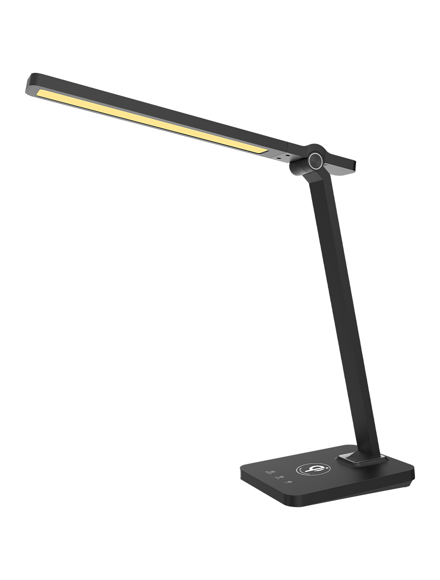 Lampă de masă WILON LED dimabilă Neagră 10W 550lm CCT:3000-5700K cu încărcator fără fir LuminaLED