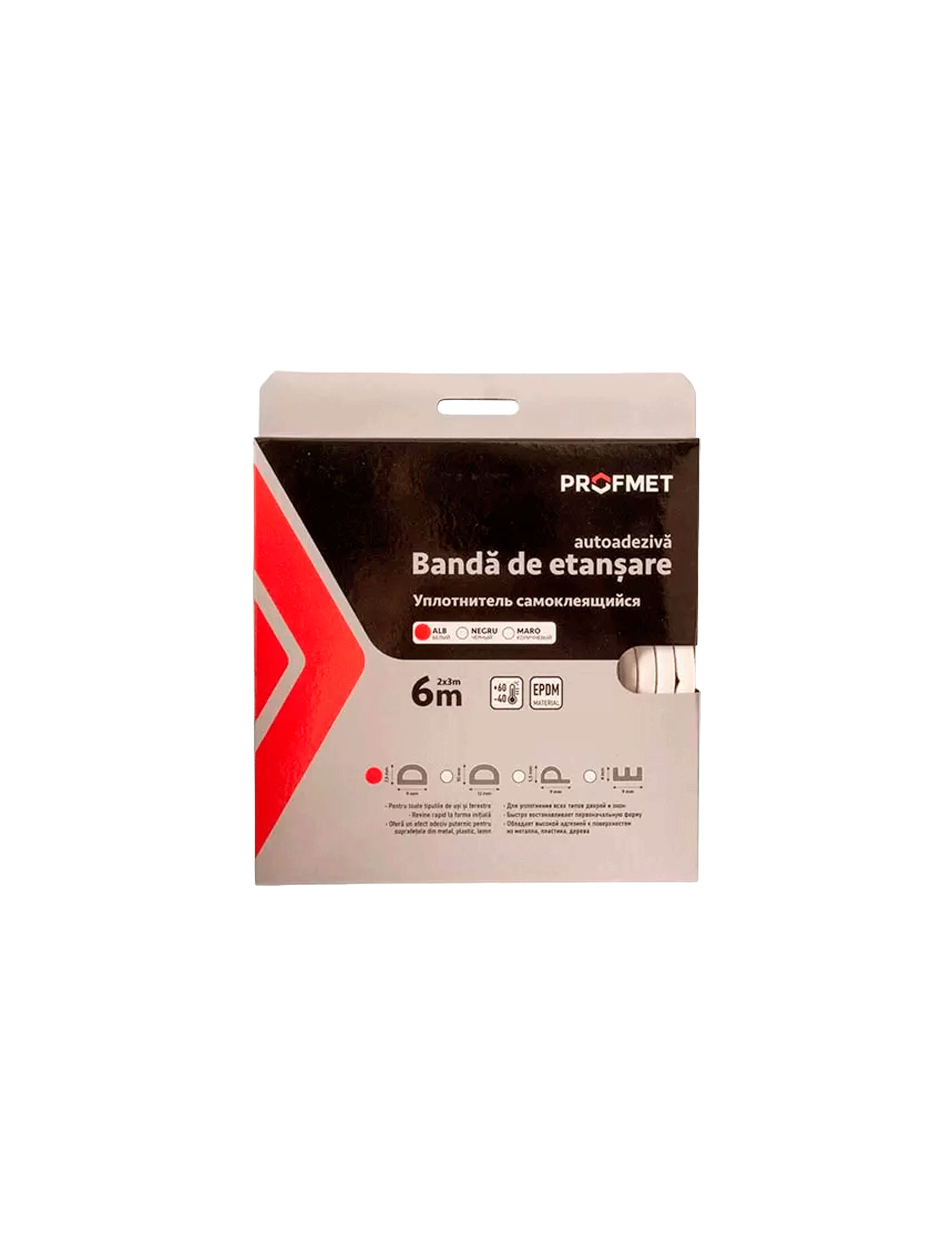 Bandă etanșare autoadezivă profil "D" 9x7,5mm negru Profmet